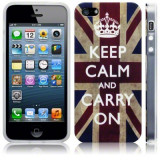 Husa silicon rigid antiradiatii KEEP CALM AND CARRY ON iphone 5 + folie display, iPhone 5/5S/SE, Apple