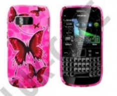 Husa silicon roz Nokia E6 Pink butterfly fluturi foto