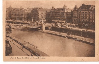 CPI (B2580) AUSTRIA. VIENA, WIEN, FRANZ-JOSEF-KAI MIT SCHWEDENBRUCKE, CIRCULATA 1922, STAMPILE foto