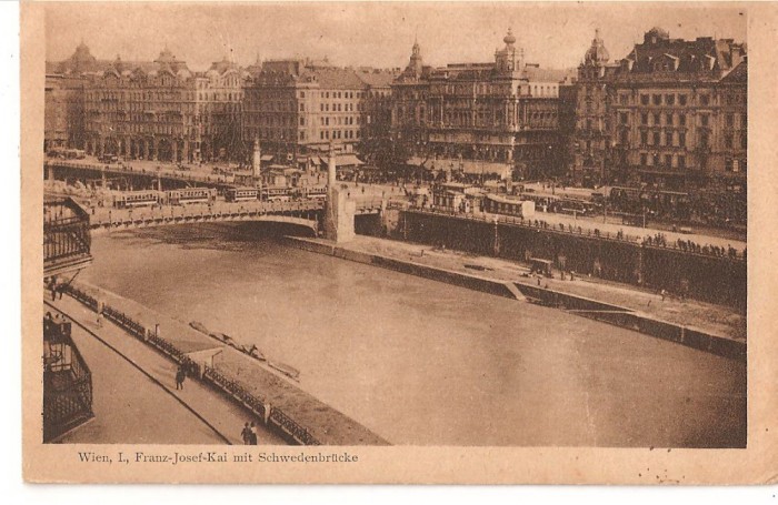 CPI (B2580) AUSTRIA. VIENA, WIEN, FRANZ-JOSEF-KAI MIT SCHWEDENBRUCKE, CIRCULATA 1922, STAMPILE