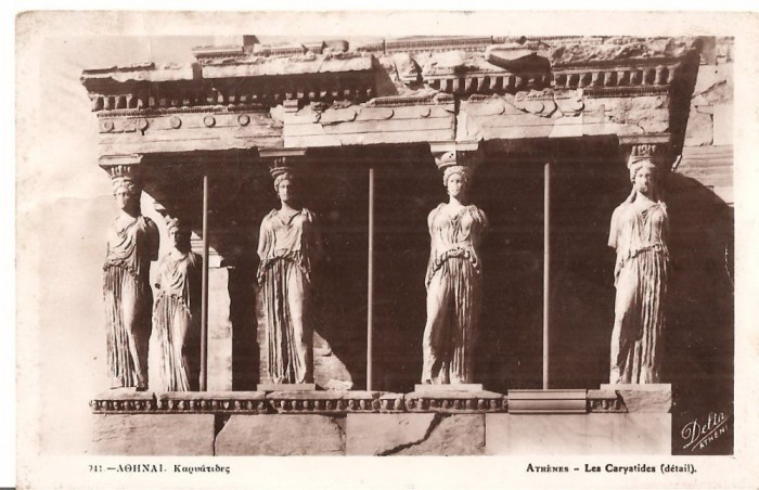CPI (B2670) GRECIA. LES CARYATIDES, CARIATIDELE, DETALIU, EDITURA DELTA, CIRCULATA 1934, STAMPILE