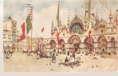 CPI (B2644) ITALIA. VENETIA, CHIESA DI S. MARCO, EDITURA A. SCROCCHI, CIRCULATA1925, STAMPILE, TIMBRU foto