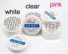 SET 3 geluri UV 15ml , Gel alb, roz, transparent. gel unghii foto