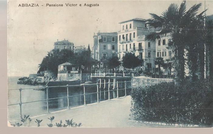 CPI (B2648) ITALIA. ABBAZIA, PENSIONE VICTOR E AUGUSTA, EDITURA A. TOMASIC, CIRCULATA 1929, STAMPILE, TIMBRU