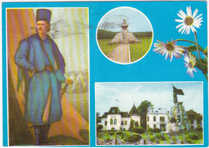 CP circulata 1972,Tudor Vladimirescu,portret de Aman,Targu Jiu-statuia,Pades-monumentul,RARA