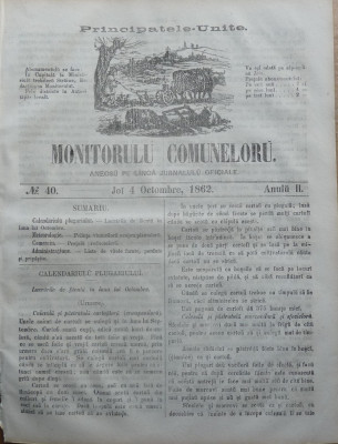 Principatele Unite , Monitorul comunelor , nr . 40 , Joi 4 Octombrie , 1862 foto