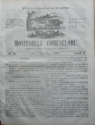 Principatele Unite , Monitorul comunelor , nr . 40 , Joi 4 Octombrie , 1862 foto