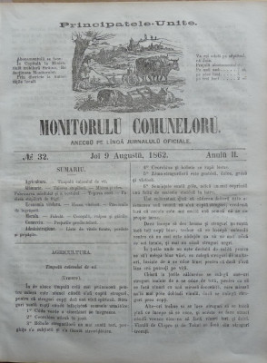 Principatele Unite , Monitorul comunelor , nr . 32 , Joi 9 August , 1862 foto