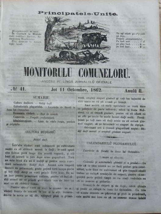 Principatele Unite , Monitorul comunelor , nr . 41 , Joi 11 Octombrie , 1862