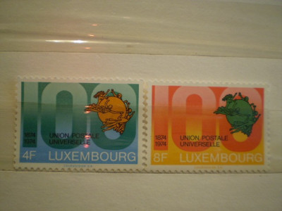 LUXEMBURG - serie 2 timbre nestampilate 1974 - CENTENARUL POSTEI UNIVERSALE 1874 - 1974 foto