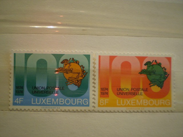 LUXEMBURG - serie 2 timbre nestampilate 1974 - CENTENARUL POSTEI UNIVERSALE 1874 - 1974