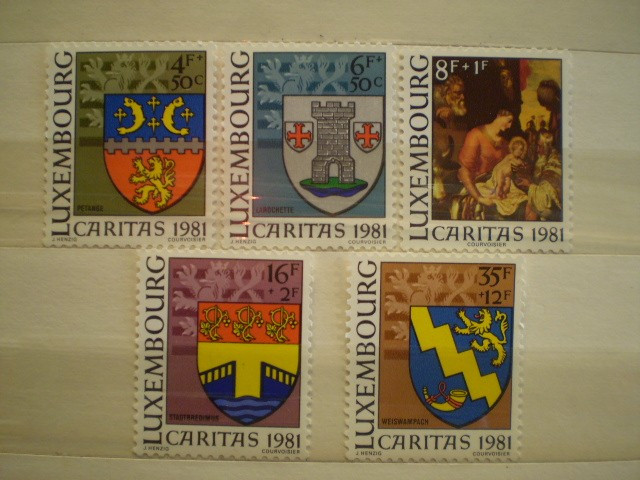 LUXEMBURG - serie 5 timbre nestampilate - CARITAS 1981 - Steme