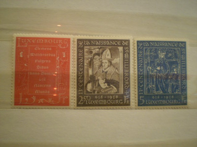 LUXEMBURG - serie 3 timbre nestampilate - 1958 - Al 13 - lea centenar de la nasterea Sfantului Willibrorq - 658 - 1958 foto