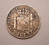 Spania 50 centimos 1880 Argint, Europa