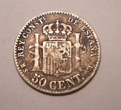Spania 50 centimos 1880 Argint foto