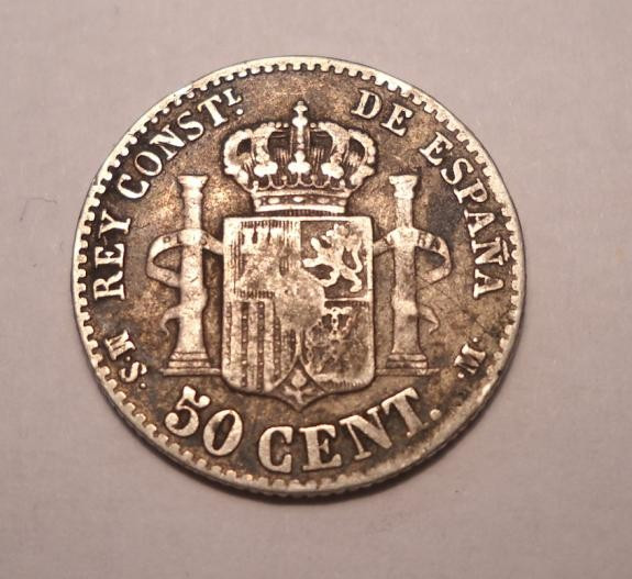 Spania 50 centimos 1880 Argint