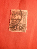 Timbru 2 Piastri negru pe rosu ,timbru Porto 1908 Turcia , stamp
