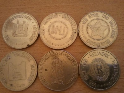 Lot 6 medalii Germania, circulate, 100 roni lotul, taxe postale zero roni: Lippendorf, Unterwellenborn, Branderburg, W. Florin, Berlin, Rothenburg foto