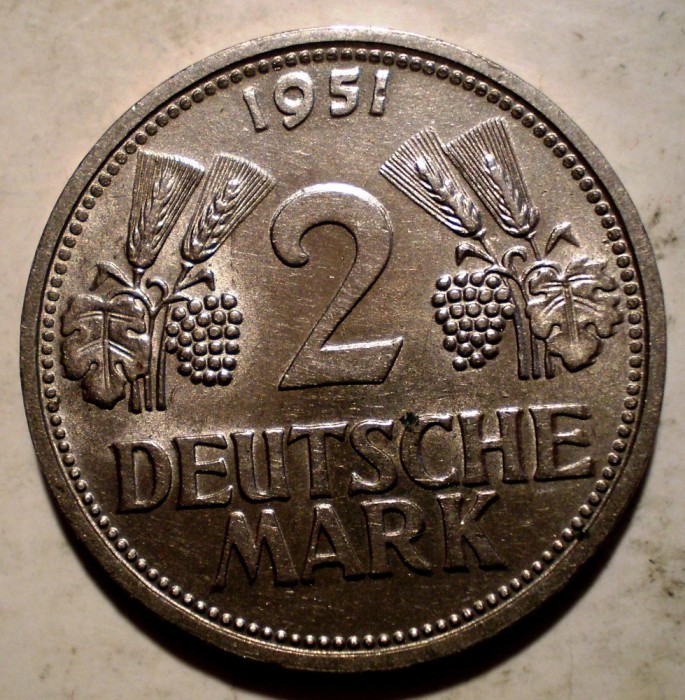 E.277 GERMANIA RFG 2 DEUTSCHE MARK 1951 G XF RARA