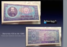 Bancnota una suta lei albastra RSR 100 lei din anul 1966 stare buna numismatica colectie foto