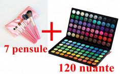 Trusa machiaj profesionala 120 culori nr.1 trusa farduri neutre mate sidefate make-up makeup+ 7 pensule machiaj + borseta foto