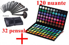 Trusa machiaj profesionala 120 culori nr.1 trusa farduri neutre mate sidefate make up make-up+ 32 pensule machiaj + borseta foto