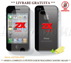 4X FOLIE DISPLAY ECRAN IPHONE 4 4S (4 BUC) 2X FATA 2X SPATE *** LIVRARE GRATUITA *** foto