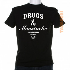 Tricou cocaine caviar drugs &amp;amp;amp; moustache foto