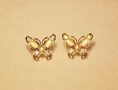 FL003 Cercei Fluture cu rinestones, din aliaj pentru bijuterii aurit foto