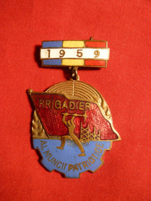 Insigna -Insemn - Brigadier al Muncii Patriotice ,h= 4 cm ,1959 foto