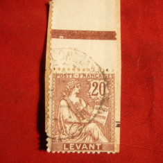 Timbru 20 C Levant Francez 1902 pe fragment , stamp.