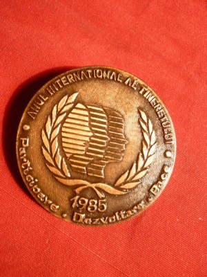 Insigna Anul International al Tineretului 1985 ,bronz foto
