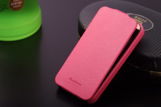 Husa / toc protectie piele iPhone 4, 4s lux, tip flip cover, culoare - roz - LIVRARE GRATUITA prin Posta la plata cu cardul foto