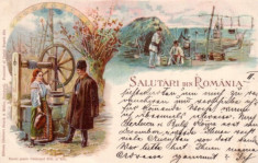 CARTE POSTALA -SALUTARI DIN ROMANIA,1899,litografie foto
