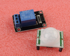 HC-SR501 Human Infrared Pyroelectric Sensor Module + 5V 1 Channel Relay Module (FS00024) foto