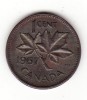 Canada 1 cent 1957 - Elizabeth II primul portret, America de Nord