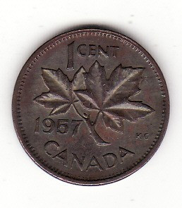 Canada 1 cent 1957 - Elizabeth II primul portret foto