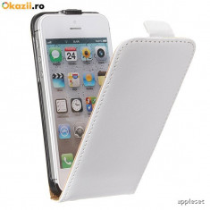 Husa Flip Case Slim Inchidere Magnetica Apple iPhone 4 4S White foto