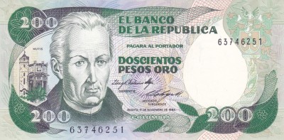 Bancnota Columbia 200 Pesos Oro 1.11.1984 - P429b UNC foto