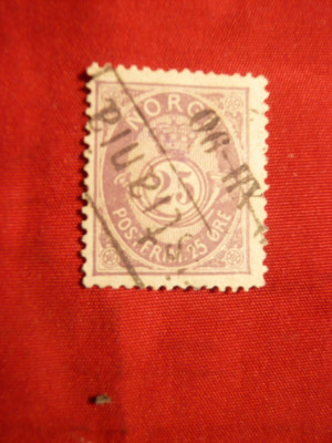 Timbru 25 ore mat-lila 1882 Norvegia ,stamp. foto