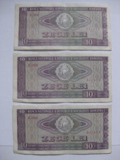 3 BANCNOTE SERII CONSECUTIVE 10 LEI 1966 foto