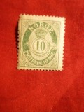 Timbru 10 ore verde 1920 Norvegia posthorn ,cu sarniera