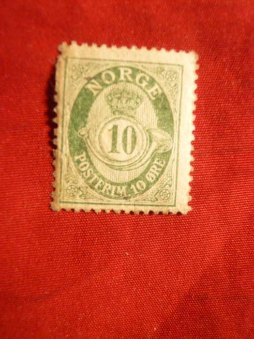 Timbru 10 ore verde 1920 Norvegia posthorn ,cu sarniera
