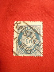 Timbru 60 ore 1893 albastru inchis ,Norvegia ,stamp.liniara foto