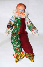 Papusa vintage bufon (clown, clovn), 67 cm viu colorata, anii 70 - 80, epoca de aur, perioada comunista, pentru colectionari, nostalgici foto