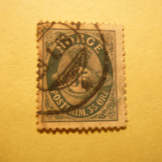 Timbru 35 ore verde 1893 Norvegia , stamp.