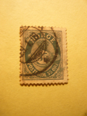 Timbru 35 ore verde 1893 Norvegia , stamp. foto