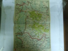 Harta Galati - Braila - Tulcea - Ismail color 47 x 31 cm perioada interbelica