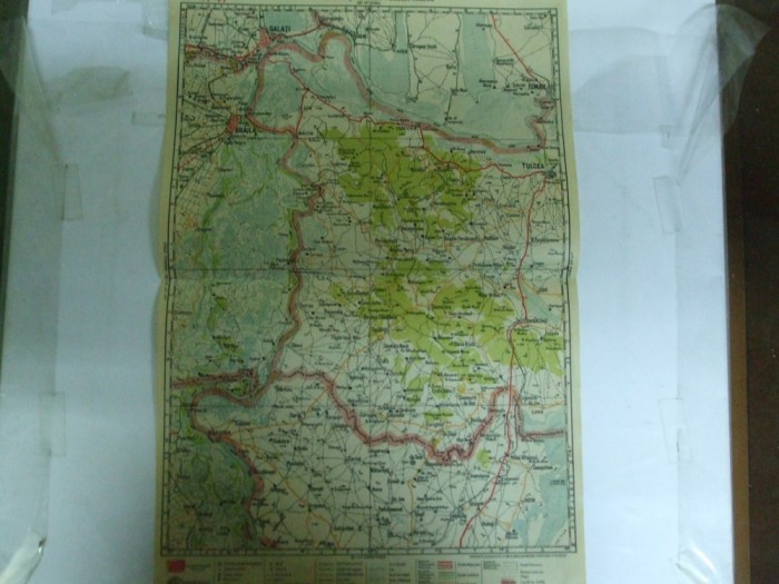 Harta Galati - Braila - Tulcea - Ismail color 47 x 31 cm perioada interbelica
