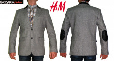 H&amp;amp;amp;M. Sacou CASUAL barbati, 2 NASTURI, Petice la coate GRAY. SLIM FIT. Marime 48(S), OUTLET Arad. Produse NOI ORIGINELE cu etichete. REDUSE! foto